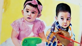 Acrylic Painting of Twins | Niya & Nihal | Timelapse | Portrait Painting