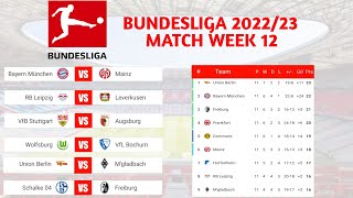 Bundesliga Germany Fixtures today match week 12 • Bundesliga Germany table standings 2022/23