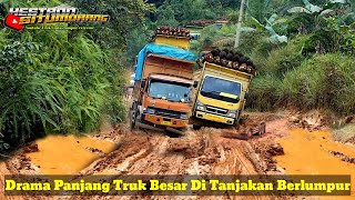 Heavy Loaded Truck Tries to Rise from Mud Field