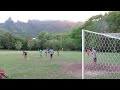 On Mo'orea, French Polynesia, Mr. Sports Travel Has Penalty Kick Football Fun - And PRETTY VIEW, Lou