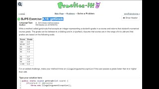 Java Practice It | Exercise 4.15: getGrade | math, if/else, method basics, parameters, double return