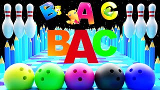 Alphabets with bowling ball | Bowling Ball Adventure For Kids | ABC phonics with Bowling pin