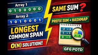 GFG Longest Span in Two Binary Arrays | Prefix Sum + HashMap #python #programming #dailychallenge