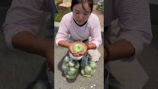 Unique fresh melon cutting and eat fresh melon a beautiful girl #nature #melon #trend #farming