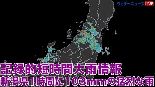 【記録的短時間大雨情報】新潟県1時間に103mmの猛烈な雨（8月4日1時17分現在）