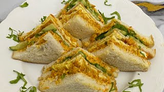 Chickentandoori club sandwich.Restaurant style tandoori chicken club sandwich recipe  buffet recipe