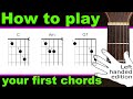 Left handed guitar lesson.  How to play your first guitar chords easy beginners guitar course