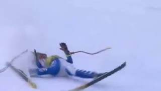 Alpine Skiing - 2006 - Women's Downhill - Gruener horrible crash in Cortina