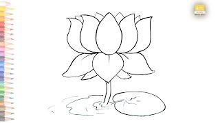 Lotus outline drawing 02 II How to draw A Lotus drawing easily