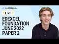 GCSE Maths | Edexcel June 2022 Paper 2 Foundation | Live Solutions