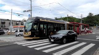 岡電9200型1011(岡山城リニューアルPRラッピング)　岡山駅前行き　東山･おかでんミュージアム駅電停発車　2022年8月21日撮影