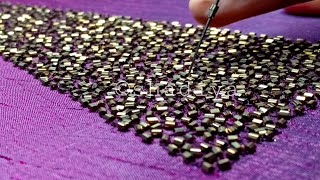 ആരി Aari beadwork blouse sleeve for beginners |aari embroidery Malayalam classes