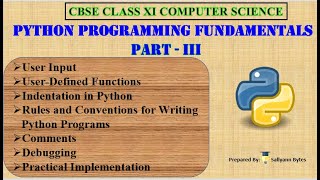 Python Fundamentals: User Input, Functions, Indentations, Comments & Debugging (Part 3) | Class 11