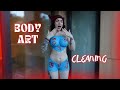 [4K Housewife] Body Art Cleaning | Window Cleaning Tutorial | Painted Body Design with Nikky