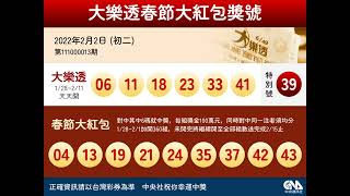 111年大樂透、春節大紅包開獎號碼（2/2初二）