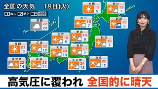 全国的に晴天 関東は晴れてもにわか雨に注意