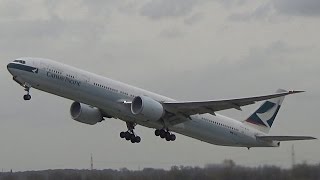 ✈Cathay Pacific Boeing 777-300ER Pushback \u0026 takeoff at Düsseldorf | INCREDIBLE SOUND