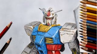 ガンダムのガンプラを描いてみた 色鉛筆　Realistic drawing of Gundam plastic models