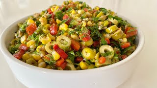 Köz biberli Yeşil zeytin salatasi/ salata tarifleri rengarenk salata 🫒 🌶 🌽