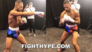 KELL BROOK WARMING UP IN DRESSING ROOM BEFORE CRAWFORD FIGHT; "BRONZE ADONIS" RIPPED & READY