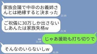 【LINE】30万のご祝儀を渡した兄嫁に感謝もせず結婚式の後で親族全員で絶縁宣告した義妹「低学歴には住所も教えませんw」→頭の来たのでその後の援助を全部打ち切った結果www