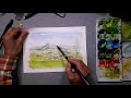 【135】　筆一本で！　藤森水彩画　watercolor landscape foothills landscape near spring　枯れ木と春近い山麓風景画