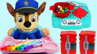 Feeding Paw Patrol Baby Chase Play Doh Dinner Time Meal & Learn Colors with Peppa Pig Coloring Book!