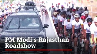 PM Modi Holds Roadshow In Rajasthan, Cycle Rally Follows Him