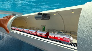 Passenger train running inside the huge tunnel bridge | car and train diy