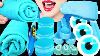 ASMR BLUE DESSERTS *EDIBLE TOWEL CREPE CAKE, JUICY DROP, ICE CREAM, JELLY MACARON, SPOON, EYEBALL 먹방