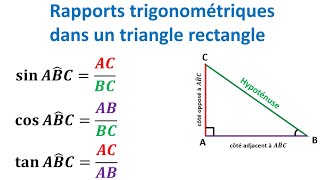 COURS: Rapports trigonométriques dans un triangle rectangle ► Trigonométrie - 3ème année collège