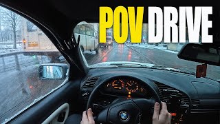 BMW E36 POV Winter Drive \u0026 DRIFT | M52B28 Sound | 4K