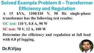 Solved Example Problem 8 – Transformer Efficiency and Regulation #bee