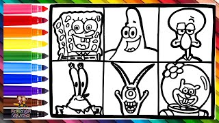 Dibuja y Colorea Los Personajes De Bob Esponja 🧽🐙🦀🐿️🦑👾🍔🌊 Dibujos Para Niños