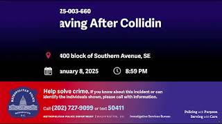 Vehicle of Interest in Leaving After Colliding, 4400 b/o Southern Ave, SE, on January 8, 2025