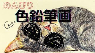 【色鉛筆画】のんびりひたすら猫の絵を描く動画