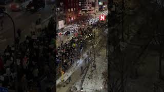 Wide View Of Loud Protesters Marching Against ICE In Minneapolis