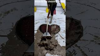 Washing a very dirty carpet in the shortest time with a few buckets of water!