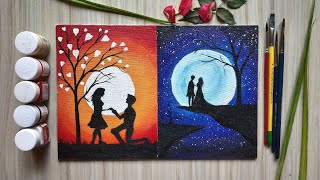 Beautiful Poster Color Painting for beginners|A Romantic Couple on Day & Night Scenery for beginners