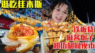 【逛吃佳木斯】打卡油坊胡同夜市，麻酱焖子、麻酱豆腐，搭配各种烤串吃简直太过瘾了！【逛吃小猪猪】