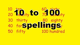 10 to 100 spellings for children ten to hundred