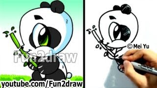 How to Draw a Cartoon Panda - Cute Pandas - Kawaii Panda Bear - Fun2draw Chibi Art Drawing Lesson
