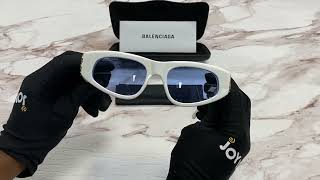 Balenciaga Sunglasses Model-BB0095S Color-004 White-Gold/Light Blue Lenses