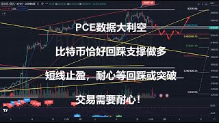 PCE数据大利空，比特币恰好回踩支撑做多，短线止盈，耐心等回踩或突破交易需要耐心！BTC|ETH|GMT|APE|SOL|DOGE|ANT|DYDX|ENS|AR|SHIB|ATOM|ROSE行情分享