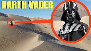 drone catches Darth Vader in sand dunes battling Jedi (He used the FORCE on the drone)