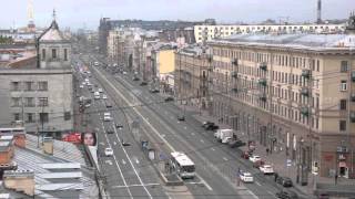 Bird's eye view of central Saint-Petersburg with roofs and Kazan Cathedral dome