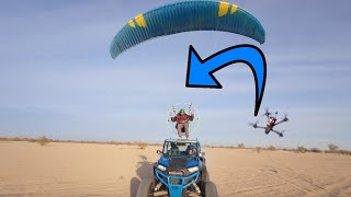 Flying a Drone Through Paramotor's Lines While He's Landing on a RZR