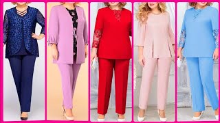 Plus Two Piece Office Wear Fitted Crop Pants With Top Outfits Styles For Women's