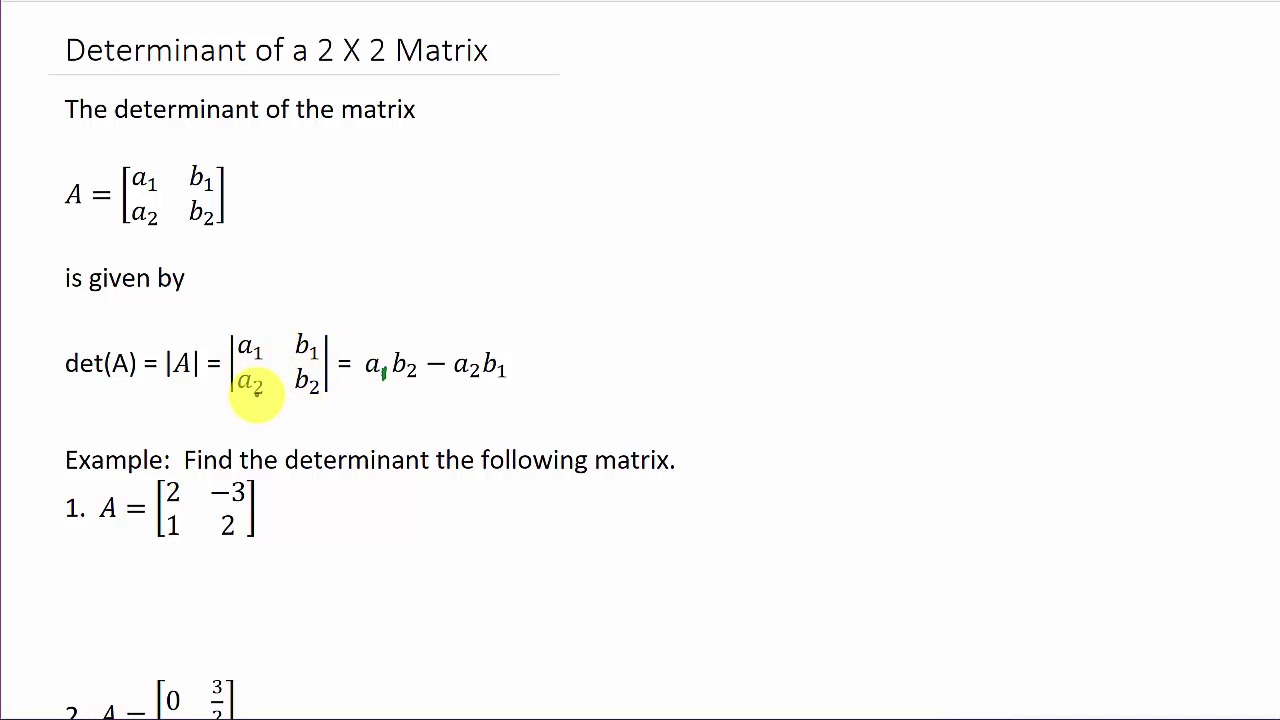 Determinant Of A 2X2 Matrix - YouTube