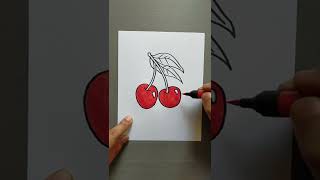 How To Draw Cherry Easy | Cherry Fruit Step By Step Easy Line Drawings | Easy drawing idea #shorts